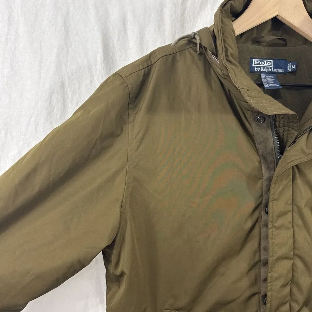 Polo Ralph Lauren Olive Green Fleece Lined Hooded Zip Jacket Mens Sz M Preppy